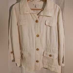 JM Collection Cream Button-Front Teddy Jacket